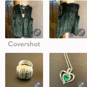 CK Furry Vest szS🍀+925💓scroll necklace+925 thick puffed ring sz8